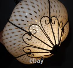 Antique Hand-blown Italian Murano Glass Latticino Hanging Cage Chandelier