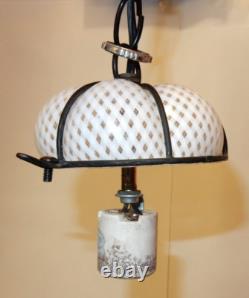 Antique Hand-blown Italian Murano Glass Latticino Hanging Cage Chandelier