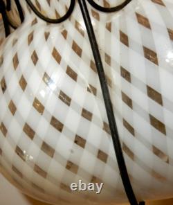 Antique Hand-blown Italian Murano Glass Latticino Hanging Cage Chandelier