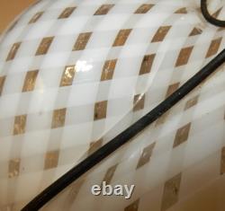 Antique Hand-blown Italian Murano Glass Latticino Hanging Cage Chandelier