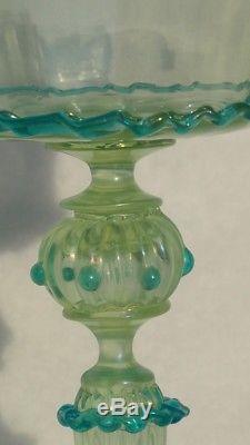 Antique Handblown Salviati Murano Venetian Art Glass Compote Pair