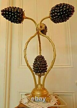 Antique Italian Hand Blown Murano Glass Grapes Table Lamp Working, H 59cm