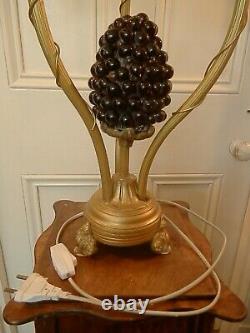 Antique Italian Hand Blown Murano Glass Grapes Table Lamp Working, H 59cm