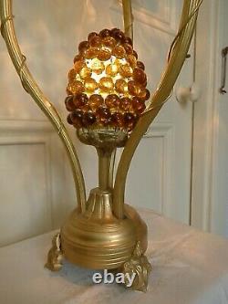 Antique Italian Hand Blown Murano Glass Grapes Table Lamp Working, H 59cm