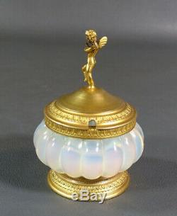 Antique Murano Barovier&Toso Opalescent Glass Gilt Ormolu Caviar Bowl Cherub Lid