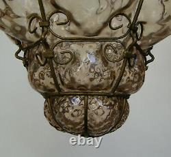 Antique Murano Hand Blown Caged Glass Hanging Ceiling Light Lantern Vintage