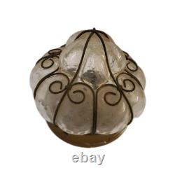 Antique Murano Hand Blown Caged Glass Lantern Ceiling Light Vintage Italy
