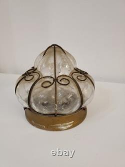 Antique Murano Hand Blown Caged Glass Lantern Ceiling Light Vintage Italy