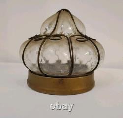 Antique Murano Hand Blown Caged Glass Lantern Ceiling Light Vintage Italy