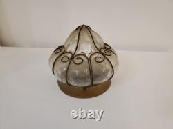 Antique Murano Hand Blown Caged Glass Lantern Ceiling Light Vintage Italy