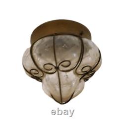 Antique Murano Hand Blown Caged Glass Lantern Ceiling Light Vintage Italy