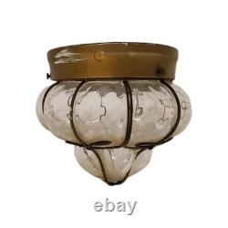 Antique Murano Hand Blown Caged Glass Lantern Ceiling Light Vintage Italy