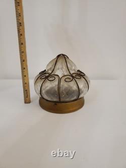 Antique Murano Hand Blown Caged Glass Lantern Ceiling Light Vintage Italy