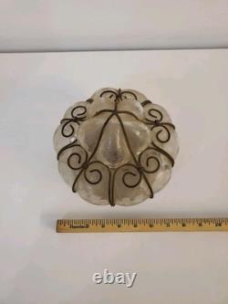Antique Murano Hand Blown Caged Glass Lantern Ceiling Light Vintage Italy