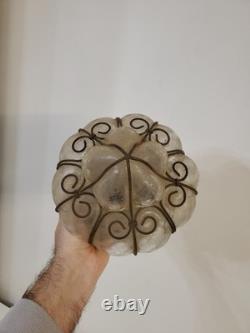 Antique Murano Hand Blown Caged Glass Lantern Ceiling Light Vintage Italy