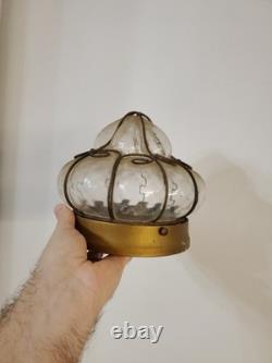 Antique Murano Hand Blown Caged Glass Lantern Ceiling Light Vintage Italy
