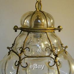 Antique Murano Hand Blown Caged Glass Lantern Hanging Ceiling Light Vintage