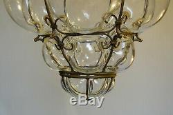 Antique Murano Hand Blown Caged Glass Lantern Hanging Ceiling Light Vintage