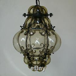 Antique Murano Hand Blown Caged Glass Venetian Lantern Hanging Ceiling Light