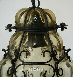 Antique Murano Hand Blown Caged Glass Venetian Lantern Hanging Ceiling Light