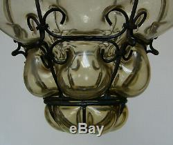 Antique Murano Hand Blown Caged Glass Venetian Lantern Hanging Ceiling Light