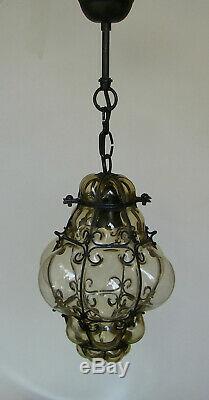 Antique Murano Hand Blown Caged Glass Venetian Lantern Hanging Ceiling Light