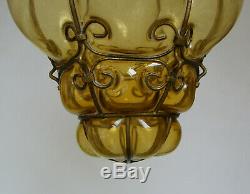 Antique Murano Hand Blown Caged Glass Venetian Lantern Hanging Ceiling Light Vtg