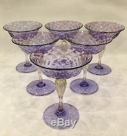 Antique Murano Salviati Venezia Glass Champagne Saucers Gold Flecks Amethyst