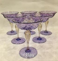 Antique Murano Salviati Venezia Glass Champagne Saucers Gold Flecks Amethyst