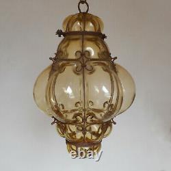 Antique Murano Venetian Lantern Hand Blown Caged Glass Hanging Ceiling Light