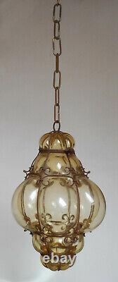 Antique Murano Venetian Lantern Hand Blown Caged Glass Hanging Ceiling Light