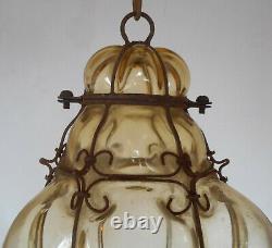 Antique Murano Venetian Lantern Hand Blown Caged Glass Hanging Ceiling Light