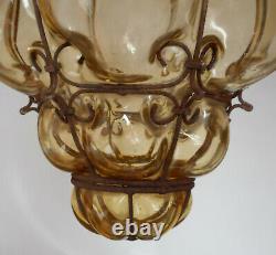 Antique Murano Venetian Lantern Hand Blown Caged Glass Hanging Ceiling Light