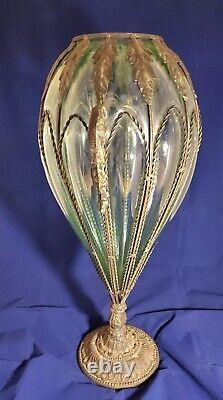 Antique Rare Large Murano Green Caged Blown Glass Urn Vase Centerpiece 1800's