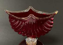 Antique Salviati Italian Murano Glass Ruby Red & Aventurine Scallop Shell Vase