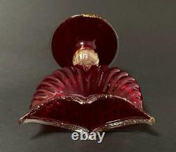 Antique Salviati Italian Murano Glass Ruby Red & Aventurine Scallop Shell Vase