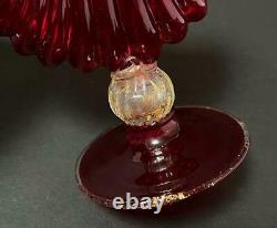 Antique Salviati Italian Murano Glass Ruby Red & Aventurine Scallop Shell Vase