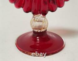 Antique Salviati Italian Murano Glass Ruby Red & Aventurine Scallop Shell Vase