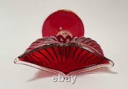 Antique Salviati Italian Murano Glass Ruby Red & Aventurine Scallop Shell Vase