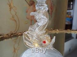 Antique Salviati Murano Art Glass Dolphin White Latticino Gold Flake Candlestick