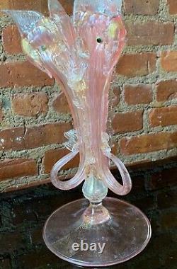 Antique Salviati Murano Venetian Gold Flake Art Glass 3 Sea Serpent Dolphin Vase
