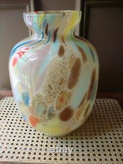 Antique VTG Large Murano Hand Blown Millefiori Splattered Studio Art Glass Vase