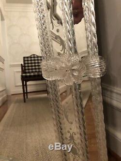 Antique Venetian Etched Murano Glass Mirror Hand Blown Rope Edge