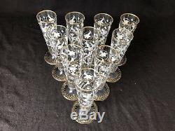 Antique Venetian Murano Glass Champagne Flutes Gold and White Enameled Set of 10
