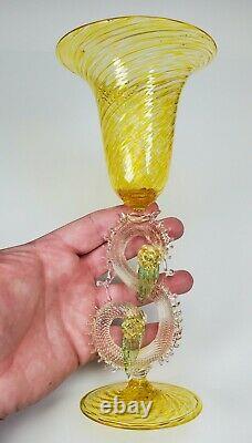 Antique Venetian Murano Salviati Type Art Glass Stemmed Wine Goblet