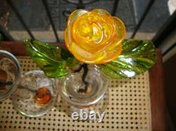 Antique Vtg Murano Hand Blown Glass Vase Set Flowers UV Glow Sea Glass Uranium