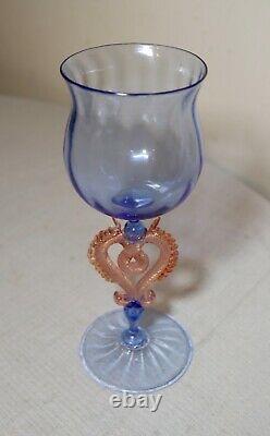 Antique blown Italian Venetian Murano art studio glass goblet chalice stemware