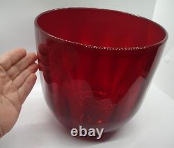 Antique ruby red Murano art glass basket bowl hand blown bubbles egg pontil mark