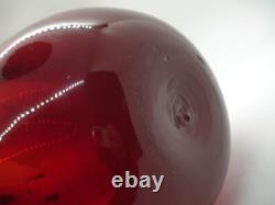 Antique ruby red Murano art glass basket bowl hand blown bubbles egg pontil mark