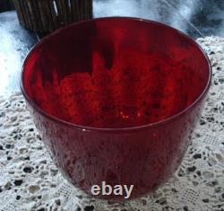 Antique ruby red Murano art glass basket bowl hand blown bubbles egg pontil mark